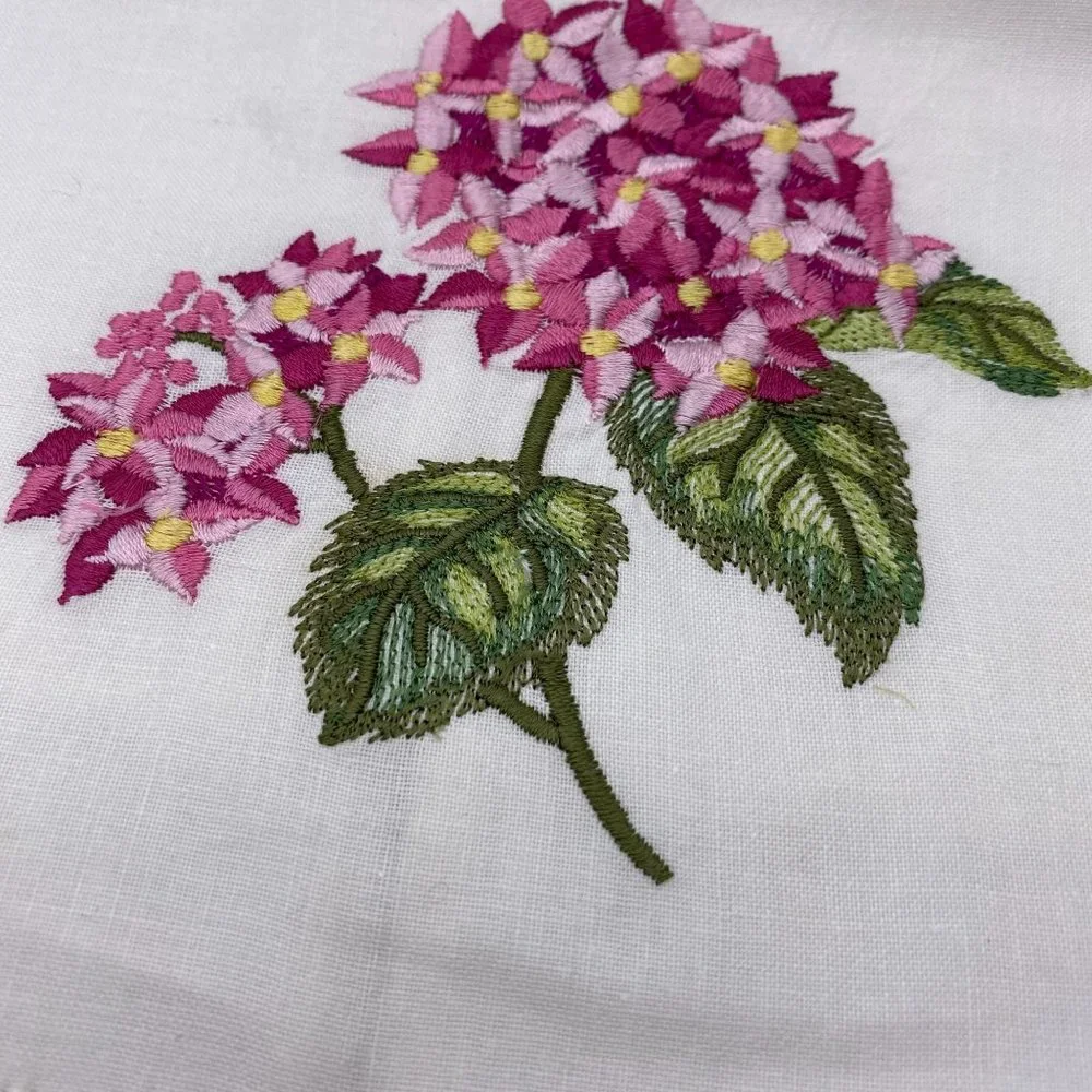 Kate McRostie cotton butterfly flroal embroidered tea towels white hydrangea new